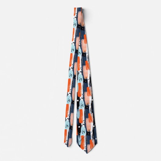Cravate Bleu orange brosses Motif Abstrait (Dos)