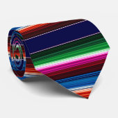 Cravate Bleu, Orange, Rose Chaud, Vert, Sarape Mexicaine (Roulé)