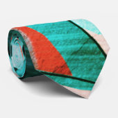 Cravate Bleu ou cyan stries sur l'orange rougeâtre rustiqu (Roulé)