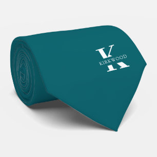 Cravate Bleu Peacock   Élégant Monogramme+Nom   Sur un côt