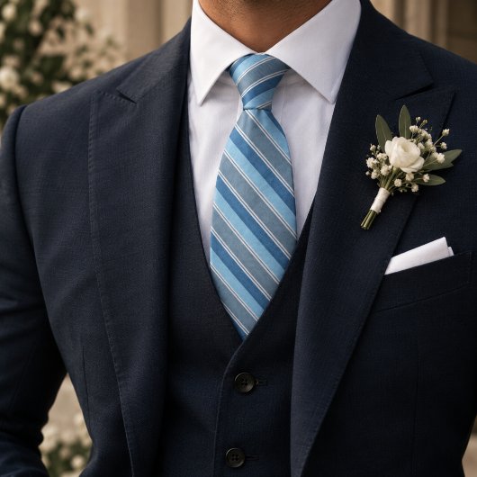 Cravate Bleu Poudre Argent Diagonal Rayé Classique