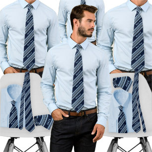 Cravate Bleu poussière rayé personnalisé avec nom pour ent