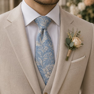Cravate Bleu Poussiéreux Floral Jacquard Vintage