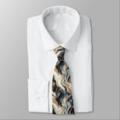 Cravate Bleu Professionnel, Blanc et Marbre Doré (Attaché)