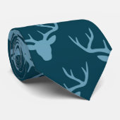 Cravate Bleu Reindeer Head Silhouette Antlers Lumière (Roulé)