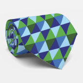 Cravate Bleu Rétro et Vert Géométrique Triangle Abstrait (Roulé)