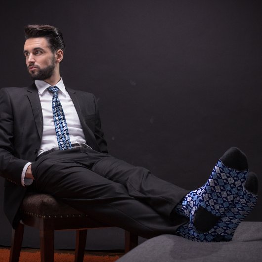 Cravate Bleu Retro Jacquard Bowling