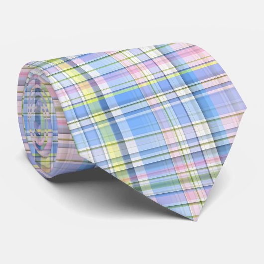 Cravate Bleu Rose Jaune Madras Prépauré (Roulé)