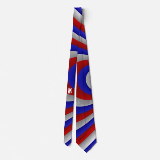 Cravate Bleu Rouge Blanc Fractal Art Motif Monogramme (Dos)