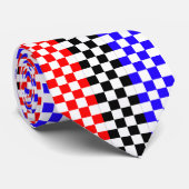 Cravate Bleu rouge / Blanc noir V Check par Kenneth Yoncic (Roulé)