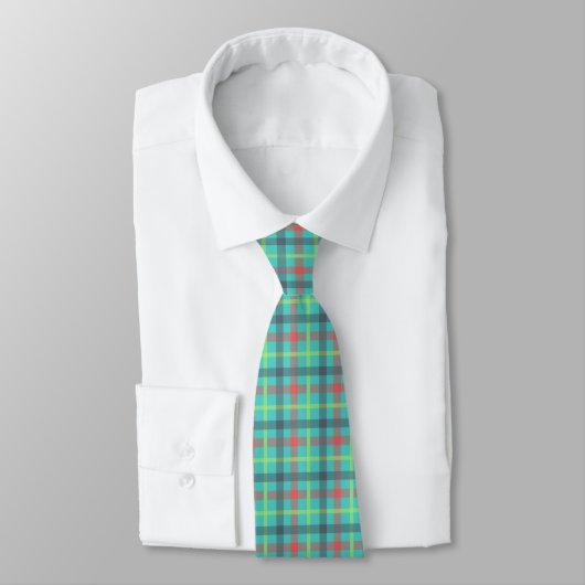 Cravate Bleu Rouge Vert Turquoise Tartan Plaid Classique H (Attaché)