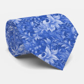 Cravate Bleu Royal Orné Botanique (Roulé)