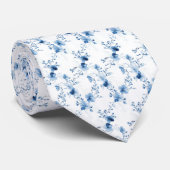 Cravate Bleu sur Bleu, Fleur en fleurs (Roulé)