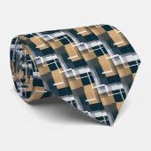 Cravate Bleu tendance Gold Brown noir blanc plaid (Roulé)