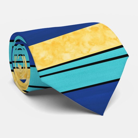 Cravate Bleu Turquoise jaune doré (Roulé)