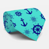 Cravate Bleu Turquoise Nautique Bateau Côtier (Roulé)