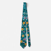 Cravate Bleu Turquoise Vert Rouge rose Jaune Motif Floral (Devant)