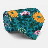 Cravate Bleu Turquoise Vert Rouge rose Jaune Motif Floral (Roulé)