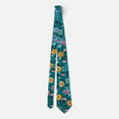 Cravate Bleu Turquoise Vert Rouge rose Jaune Motif Floral (Dos)