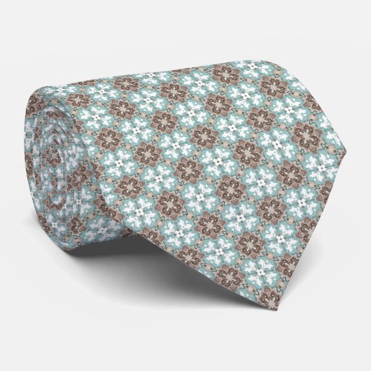 Cravate Bleu-vert, beige et Motif de couleur (Roulé)