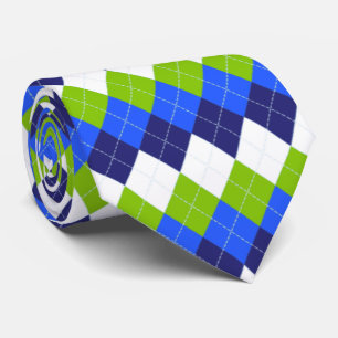 Cravate Bleu, vert citron et argyle blanc