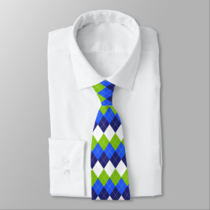 Cravate Bleu, vert citron vert et blanc Jacquard