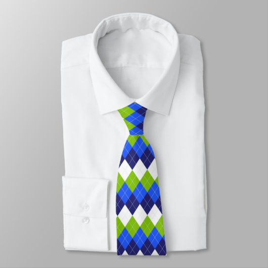 Cravate Bleu, vert citron vert et blanc Jacquard (Attaché)