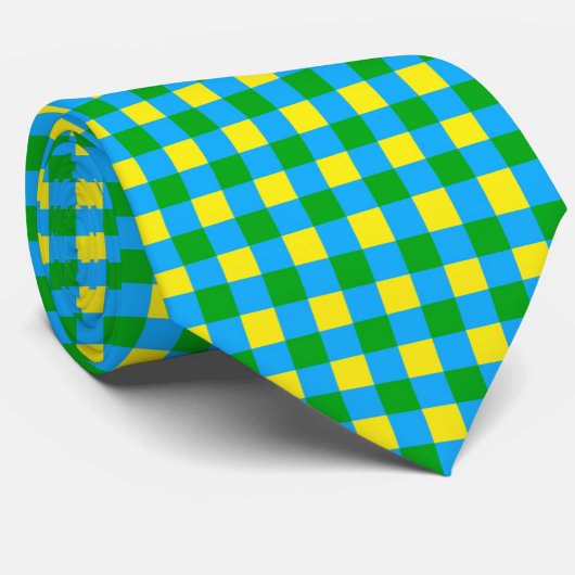 Cravate Bleu Vert Jaune Chèque Plaid Design Motif