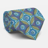 Cravate Bleu vert Rustique Boho Motif circulaire géométriq (Roulé)