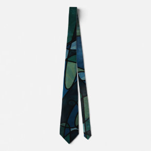 Cravate Bleu Vert Turquoise Verre numérique Abstrait Art