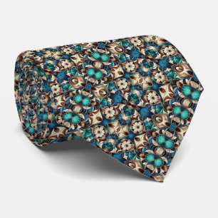 Cravate Bleu vif, Turquoise, Brown & Crème motif floral
