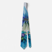 Cravate Bleu violet rose vert rose Art Floral (Devant)