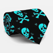 cravate bleue de coeurs de crâne (Roulé)