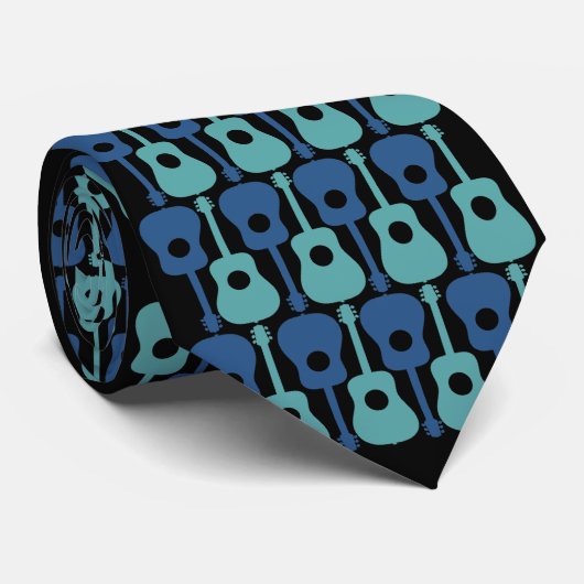 Cravate bleue de guitares (Roulé)