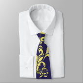 cravate bleue en damassé jaune (Attaché)