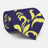 cravate bleue en damassé jaune (Roulé)
