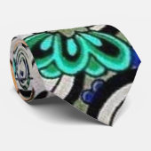 Cravate bleue turquoise de rétro fleur abstraite (Roulé)