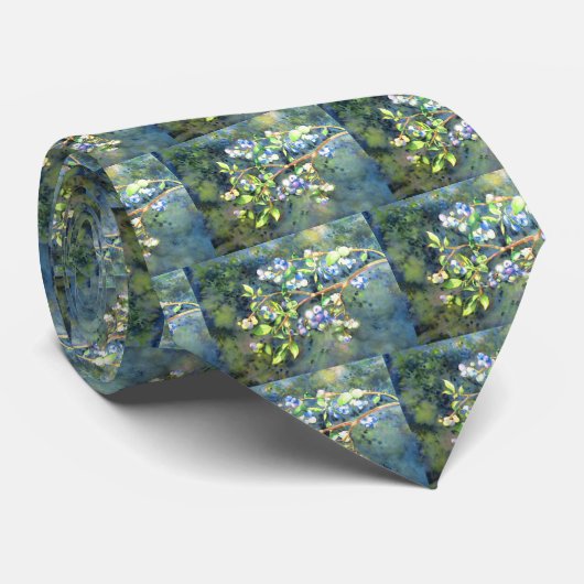 Cravate Bleuets, fruit romantique Peinture d'aquarelle (Roulé)