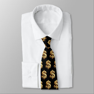 Cravate Bling Dollar Noir & Or
