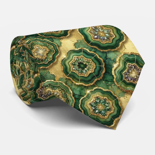 Cravate Bling & Sparkle | Forest Green Gold Geode Collier (Roulé)