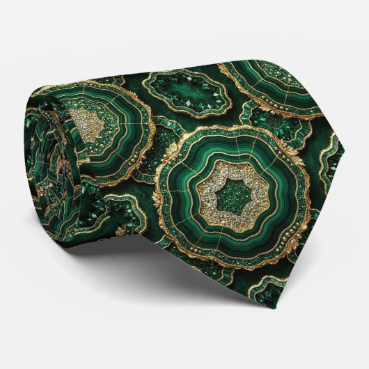 Cravate Bling & Sparkle | Forest Green Gold Geode Collier (Roulé)