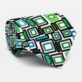 Cravate Blocs géométriques bleu vert noir blanc (Roulé)