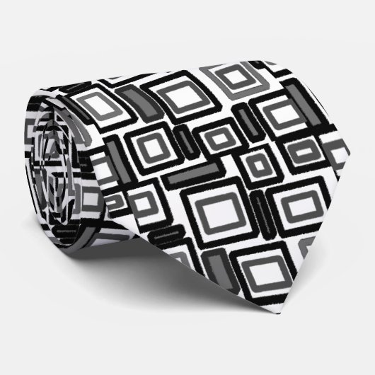 Cravate Blocs géométriques gris gris noir blanc (Roulé)