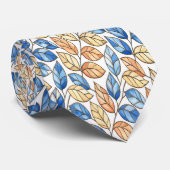 Cravate Blue and Beige Leaf Men's Tie (Roulé)