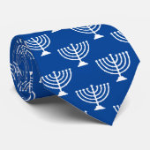 Cravate Blue and white Jewish menorah pateck neck (Roulé)
