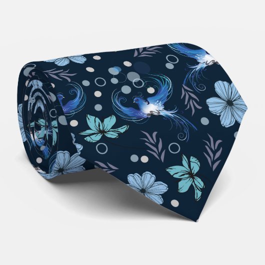 Cravate Blue Birds and Floral Harmony Seamless Pattern (Roulé)