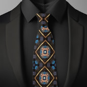 Cravate Blue Black Bronze Diamond Pattern