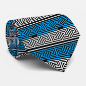 Cravate Blue Black White Greek Key Fret Pattern Design  (Roulé)