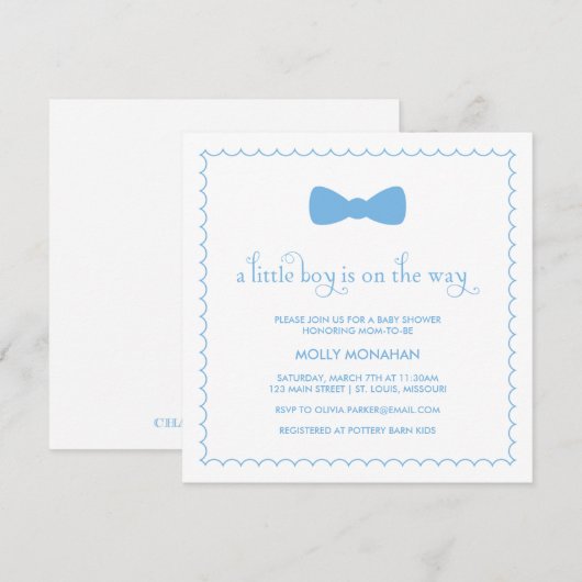 Cravate Blue Bow| Invitation Baby shower (Devant / Derrière)