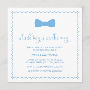 Cravate Blue Bow Invitation Baby shower